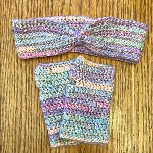 Multicolor Handmade Crochet Headband and Gloves Set